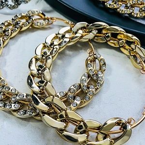 💋RHINESTONE HOOPS EXTRA LARGE RETRO CHAIN LINK RHINESTONE HOOPS!!!